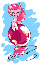 Size: 846x1350 | Tagged: safe, artist:cosmalumi, pinkie pie, pony, g4, balloon, cute, diapinkes, ear fluff, eyes closed, one ear down, open mouth, smiling, solo