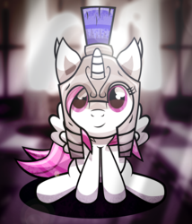 Size: 3000x3500 | Tagged: safe, artist:sol-r, princess celestia, g4, cewestia, cute, female, filly, helmet, high res, looking at you, pink-mane celestia, sitting, solo