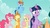 Size: 1667x928 | Tagged: safe, screencap, applejack, fluttershy, pinkie pie, rainbow dash, twilight sparkle, alicorn, pony, g4, the saddle row review, discovery family logo, female, mare, twilight sparkle (alicorn)