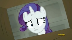 Size: 1680x924 | Tagged: safe, screencap, rarity, g4, the saddle row review, box, discovery family logo, female, solo