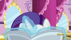 Size: 500x281 | Tagged: safe, edit, edited screencap, screencap, rarity, pony, unicorn, g4, season 6, the saddle row review, angry, animated, discovery family logo, ears back, female, frown, gif, glare, grin, gritted teeth, image macro, irony, levitation, loop, magic, mare, meme, meme origin, newspaper, no spoilers, perfect loop, reaction image, reading, smiling, solo, spoiler, spoilers in the comments, squee, talking, telekinesis, wide eyes
