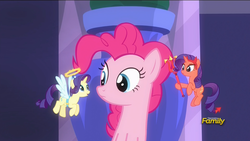 Size: 1920x1080 | Tagged: safe, screencap, pinkie pie, rarity, the saddle row review, angel rarity, devil rarity, discovery family logo, fake wings, halo, haylo, horns, pitchfork, shoulder angel, shoulder devil