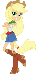 Size: 3000x6082 | Tagged: safe, artist:aqua-pony, applejack, equestria girls, g4, absurd resolution, boots, clothes, cowboy boots, cowboy hat, crossed arms, denim skirt, female, flash puppet, freckles, hat, inkscape, ponied up, raised leg, shoes, simple background, skirt, solo, stetson, transparent background, vector
