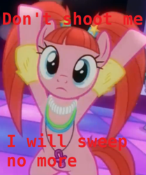 Size: 492x588 | Tagged: safe, edit, edited screencap, screencap, pacific glow, earth pony, pony, the saddle row review, female, funny, image macro, mare, meme, not pinkie pie, pigtails, solo