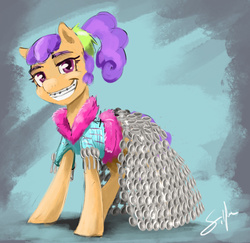 Size: 816x792 | Tagged: safe, artist:silfoe, plaid stripes, g4, the saddle row review, braces, female, grin, solo, speedpaint, spoon, that was fast