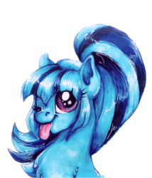 Size: 665x777 | Tagged: safe, artist:buttersprinkle, sonata dusk, equestria girls, :p, bust, cute, equestria girls ponified, female, fluffy, looking at you, ponified, portrait, simple background, smiling, solo, tongue out, traditional art, white background, wink
