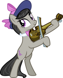 Size: 7238x9000 | Tagged: safe, artist:korsoo, octavia melody, earth pony, pony, a hearth's warming tail, g4, absurd resolution, bipedal, bow (instrument), bowtie, cute, female, hat, inkscape, musical instrument, playing, simple background, smiling, solo, transparent background, vector, victorian, violin, violin bow