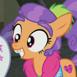 Size: 900x900 | Tagged: safe, screencap, mr. stripes, plaid stripes, pony, g4, the saddle row review, animated, blinking, braces, eyebrow wiggle, eyebrows in the comments, plaidabetes, smiling, solo focus, teenager