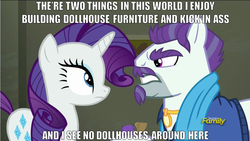 Size: 825x464 | Tagged: safe, edit, edited screencap, screencap, mr. stripes, rarity, g4, the saddle row review, discovery family logo, image macro, king of the hill, meme, this will end in death