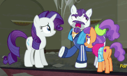 Size: 737x442 | Tagged: safe, screencap, mr. stripes, plaid stripes, rarity, g4, the saddle row review, animated, loop