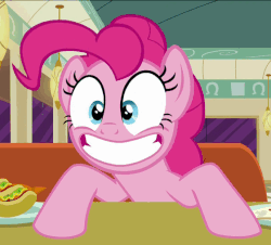 Size: 561x508 | Tagged: safe, screencap, pinkie pie, g4, the saddle row review, animated, female, grin, loop