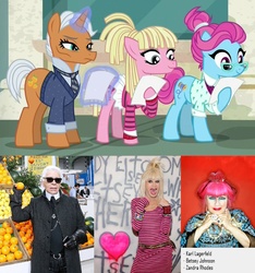 Size: 1058x1130 | Tagged: safe, screencap, bleeding heart, blue bobbin, starke kragen, g4, the saddle row review, background pony, betsey johnson, cheekbones, karl lagerfeld, zandra rhodes