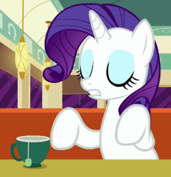 Size: 503x522 | Tagged: safe, screencap, rarity, g4, season 6, the saddle row review, air quotes, animated, eyes closed, fabulous, female, implying, loop, open mouth, solo, talking, teabag, teacup, underhoof