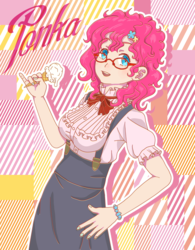 Size: 2334x3000 | Tagged: safe, artist:omegaozone, pinkie pie, human, g4, cute, female, food, glasses, high res, humanized, ice cream, nail polish, smiling, solo