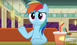 Size: 1037x606 | Tagged: safe, screencap, rainbow dash, g4, the saddle row review, discovery family logo