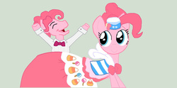 Size: 993x493 | Tagged: safe, artist:thecaringstallion, pinkie pie, g4, bubble berry, clothes, dress, female, gala dress, male, rule 63, saloon dress, self ponidox, selfcest, ship:bubblepie, shipping, straight