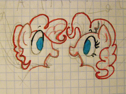 Size: 1000x750 | Tagged: safe, artist:shineemew, pinkie pie, g4, bubble berry, female, graph paper, lined paper, male, rule 63, self ponidox, selfcest, ship:bubblepie, shipping, straight, traditional art