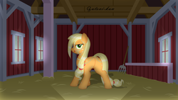 Size: 4663x2621 | Tagged: safe, artist:gutovi, applejack, g4, applebutt, barn, butt, commission, female, high res, naughty, pet play, plot, pony play, ropes, solo, sweet apple acres, tongue out, wet mane