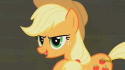 Size: 1474x826 | Tagged: safe, screencap, applejack, g4, the saddle row review, discovery family logo, female, solo