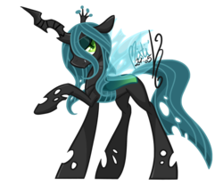 Size: 1200x1000 | Tagged: dead source, safe, artist:mistiknco, queen chrysalis, changeling, changeling queen, g4, female, raised hoof, simple background, smiling, solo, transparent background