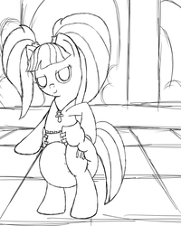 Size: 1200x1500 | Tagged: safe, artist:spritepony, pacific glow, pony, g4, the saddle row review, bipedal, diaper, diaper fetish, draft sketch, female, fetish, looking at you, non-baby in diaper, poofy diaper, rave, sketch, solo