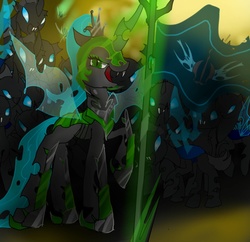 Size: 1578x1526 | Tagged: safe, artist:nuttypanutdy, queen chrysalis, changeling, changeling queen, g4, armor, female, flag