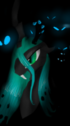 Size: 575x1024 | Tagged: safe, artist:nuttypanutdy, queen chrysalis, changeling, changeling queen, g4, crown, female, glowing eyes, jewelry, regalia, solo focus