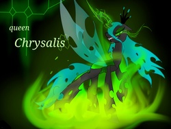 Size: 1600x1200 | Tagged: safe, artist:nuttypanutdy, queen chrysalis, changeling, changeling queen, g4, crown, female, fire, green fire, jewelry, magic, regalia, solo