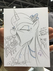 Size: 600x800 | Tagged: safe, artist:andypriceart, princess celestia, princess luna, alicorn, pony, g4, best princess, celestia is not amused, commission, crown, eyes closed, female, jewelry, mare, open mouth, open smile, regalia, screaming, smiling, traditional art, unamused, volumetric mouth