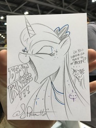 Size: 600x800 | Tagged: safe, artist:andy price, princess celestia, princess luna, alicorn, pony, g4, best princess, celestia is not amused, commission, crown, eyes closed, female, jewelry, mare, open mouth, open smile, regalia, screaming, smiling, traditional art, unamused, volumetric mouth