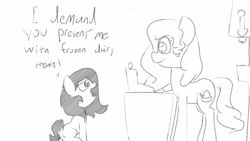 Size: 1280x720 | Tagged: safe, artist:happy harvey, oc, oc only, oc:anon, oc:filly anon, pony, angry, black and white, cash register, counter, cute, female, filly, grayscale, ice cream shop, mare, monochrome, patience, phone drawing, rude