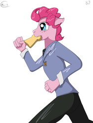 Size: 3000x4000 | Tagged: safe, artist:php37, pinkie pie, earth pony, anthro, g4, bread, bubble berry, clothes, food, high res, hungry, male, ouran high school host club, rule 63, school uniform, skinny, solo, thin, toast
