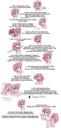 Size: 1808x3726 | Tagged: safe, artist:reina-del-caos, pinkie pie, g4, bubble berry, bubblini davinci berry, duality, implied bubblepie, pinkamena diane pie, rule 63, solo, spanish, text, translated in the comments