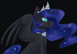 Size: 1095x770 | Tagged: safe, artist:amber flicker, nightmare moon, g4, female, simple background, smiling, solo
