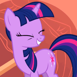Size: 481x481 | Tagged: safe, screencap, twilight sparkle, pony, unicorn, g4, owl's well that ends well, animated, eyes closed, female, grin, smiling, solo, unicorn twilight