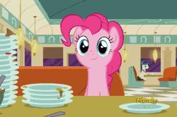 Size: 800x531 | Tagged: safe, screencap, lucky breaks, pinkie pie, sweet service, earth pony, pony, unicorn, g4, season 6, the saddle row review, animated, bill, cute, diapinkes, digestion without weight gain, diner, discovery family logo, embarrassed, faic, female, floppy ears, frown, grin, gritted teeth, hooves together, implied stuffing, looking at you, male, mare, plate, restaurant, smiling, squee, stallion, sticker shock, talking, that pony sure does love eating, waitress, wide eyes