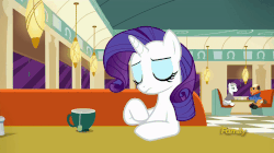 Size: 960x538 | Tagged: safe, screencap, rarity, pony, unicorn, g4, the saddle row review, animated, del griffith, discovery family logo, female, gif, john candy, male, mare, neal page, neighl page, planes trains and automobiles, stallion, steve martin, teacup, unnamed character, unnamed pony