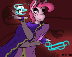 Size: 1000x800 | Tagged: safe, artist:php37, pinkie pie, earth pony, anthro, g4, bard, bubble berry, crossover, doctor facilier, fantasy class, magic, rule 63, skull, the princess and the frog