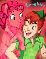 Size: 2550x3279 | Tagged: safe, artist:whitefangkakashi300, pinkie pie, g4, bubble berry, crossover, high res, licking, peter pan, rule 63, tongue out, traditional art