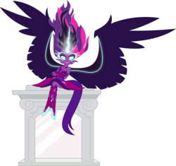 Size: 5541x5212 | Tagged: safe, artist:osipush, sci-twi, twilight sparkle, equestria girls, g4, my little pony equestria girls: friendship games, absurd resolution, clothes, crossed arms, crossed legs, female, fingerless gloves, gloves, glowing eyes, inkscape, looking at you, midnight sparkle, necklace, pedestal, pendant, simple background, sitting, solo, spread wings, transparent background, upskirt denied, wings