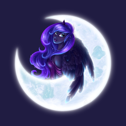 Size: 1057x1057 | Tagged: safe, artist:willow141, princess luna, human, g4, female, horn, horned humanization, humanized, moon, pony coloring, solo, winged humanization