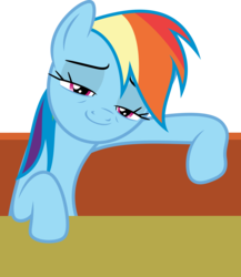 Size: 4343x5000 | Tagged: safe, artist:dashiesparkle, rainbow dash, pegasus, pony, g4, the saddle row review, absurd resolution, booth, faic, female, lidded eyes, mare, simple background, smug, smugdash, solo, transparent background, vector