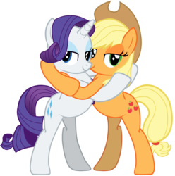 Size: 5830x5888 | Tagged: safe, artist:ramseybrony17, applejack, rarity, earth pony, pony, unicorn, g4, absurd resolution, bedroom eyes, female, hug, lesbian, mare, ship:rarijack, shipping, simple background, transparent background