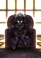 Size: 848x1200 | Tagged: safe, artist:stasysolitude, pony, cane, chair, ponified, scrooge mcduck, solo