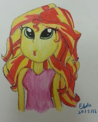 Size: 2003x2493 | Tagged: safe, artist:lizzyisme, sunset shimmer, equestria girls, g4, cute, female, high res, solo, tongue out, traditional art