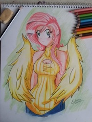 Size: 720x960 | Tagged: safe, artist:eduarknes, fluttershy, human, g4, clothes, female, humanized, solo, sweater, sweatershy, traditional art, winged humanization