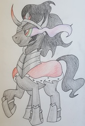 Size: 1024x1515 | Tagged: safe, artist:obscuredragone, king sombra, g4, male, raised hoof, solo, traditional art