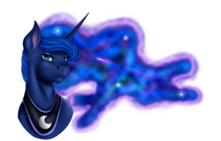 Size: 5760x3672 | Tagged: safe, artist:crazyaniknowit, princess luna, g4, absurd resolution, bust, female, galaxy mane, lacrimal caruncle, portrait, shooting star, simple background, solo, transparent background