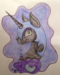 Size: 514x640 | Tagged: safe, artist:lunarpen, nightmare moon, g4, bust, female, nicemare moon, portrait, smiling, solo, traditional art