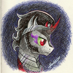 Size: 1024x1029 | Tagged: safe, artist:nokills-clan196, king sombra, g4, bust, male, portrait, solo, stallion, traditional art